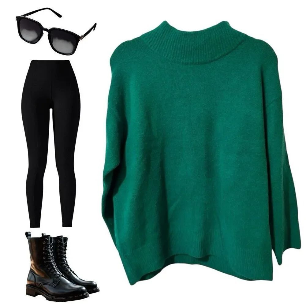 Lush Women’s Green Mock Neck Pullover Sweater Long Sleeve Medium